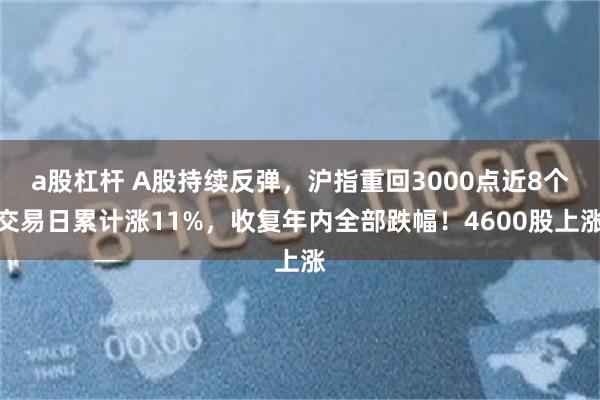 a股杠杆 A股持续反弹，沪指重回3000点近8个交易日累计涨11%，收复年内全部跌幅！4600股上涨