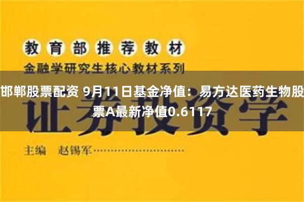 邯郸股票配资 9月11日基金净值：易方达医药生物股票A最新净值0.6117