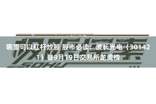 哪里可以杠杆炒股 股市必读：波长光电（301421）登9月19日交易所龙虎榜